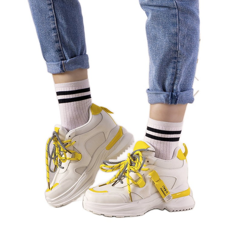 Biało żółte sneakersy z podwójnym wiązaniem One Chance białe