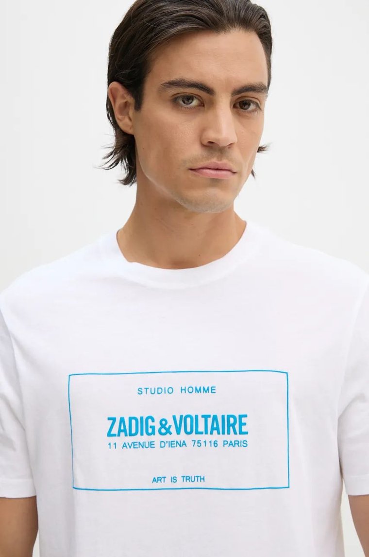 ZADIG&VOLTAIRE t-shirt bawełniany męski kolor biały z nadrukiem JMTS00664