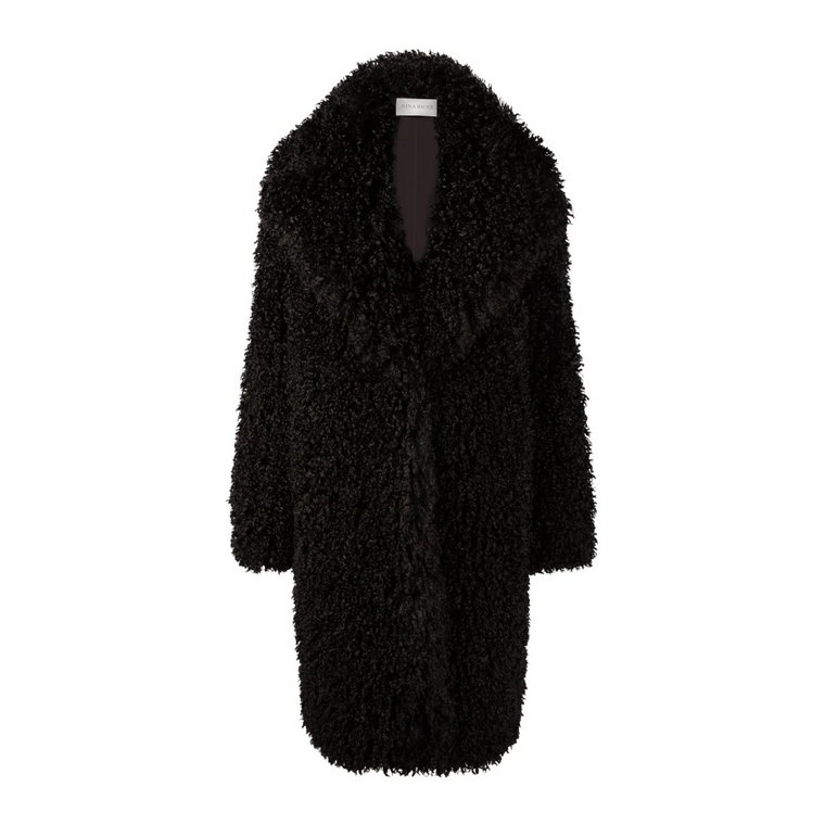 Czarny Oversized Coat z futerkiem Nina Ricci