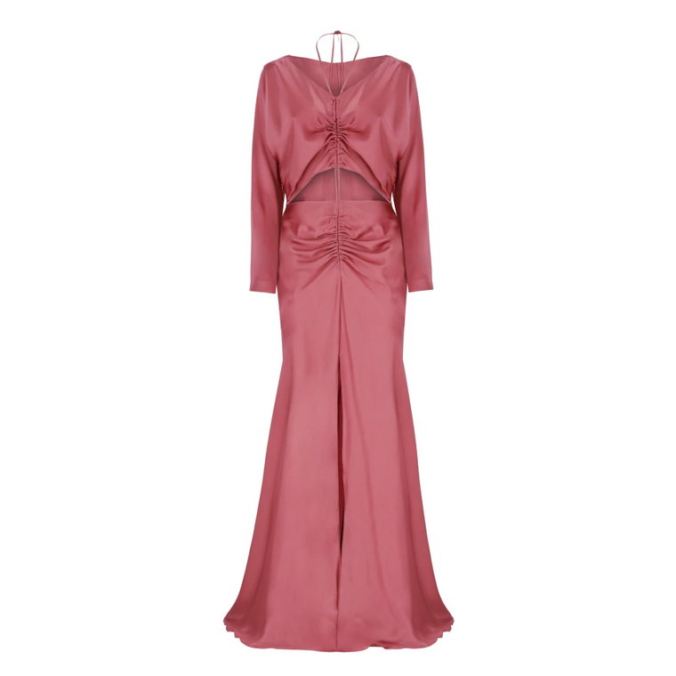 Różowa Sukienka z Jedwabno-Mieszanej Tkaniny z Dekoltem w Serek Alberta Ferretti