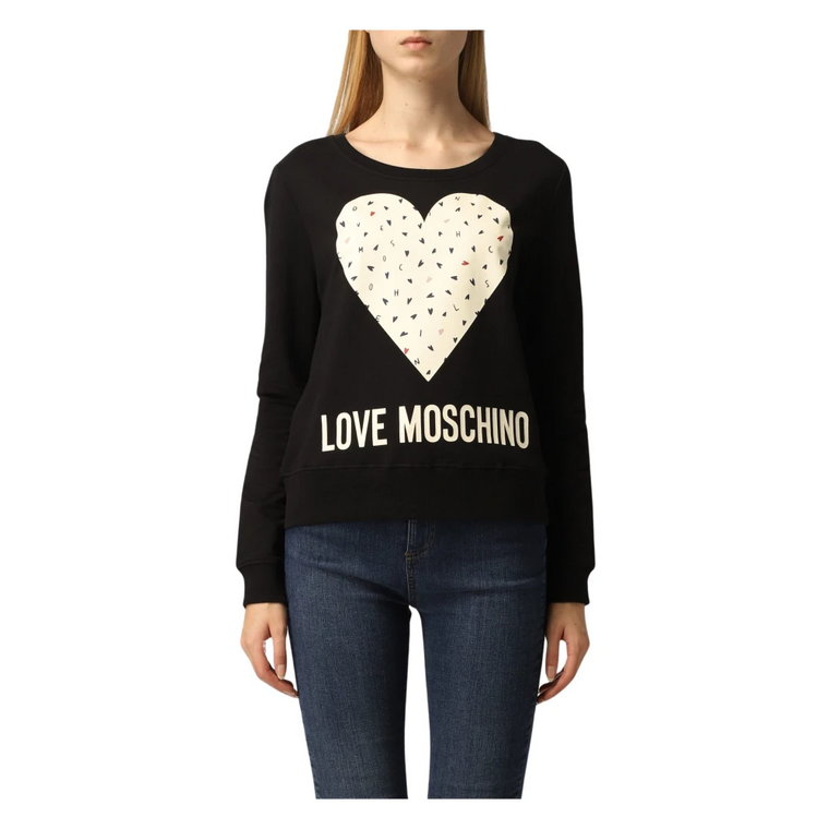 Czarny bawełniany sweter z dużym nadrukiem Love Moschino