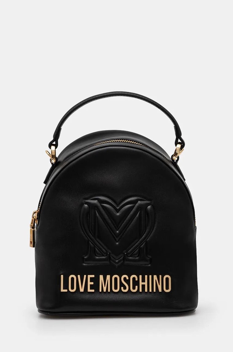 Love Moschino plecak skórzany damski kolor czarny mały z aplikacją JC4361PP0L