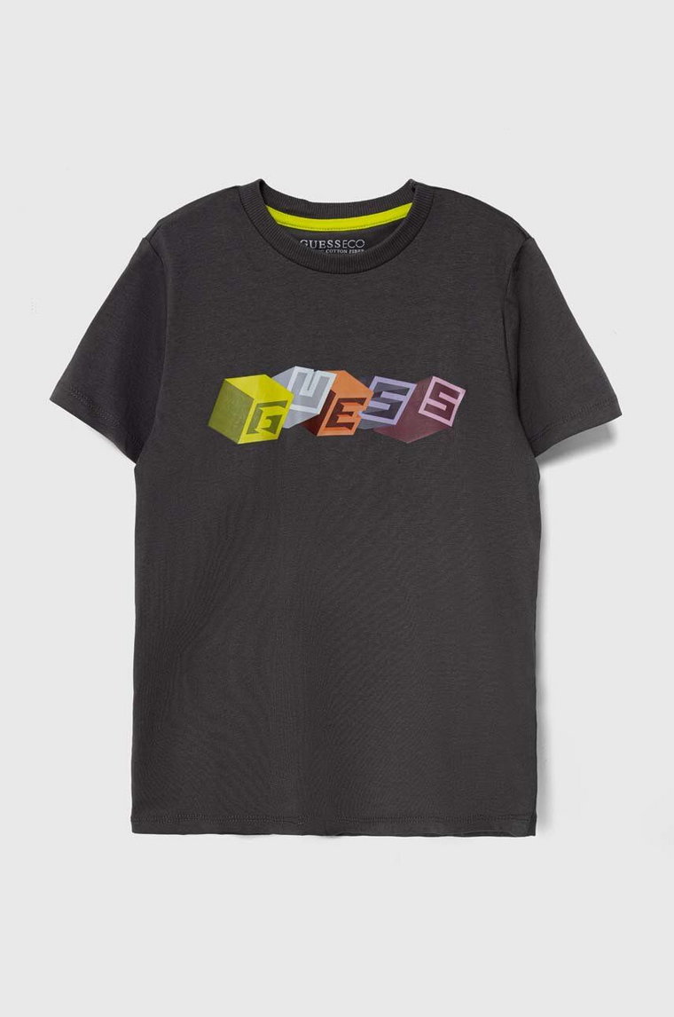 Guess t-shirt bawełniany dziecięcy kolor szary z nadrukiem