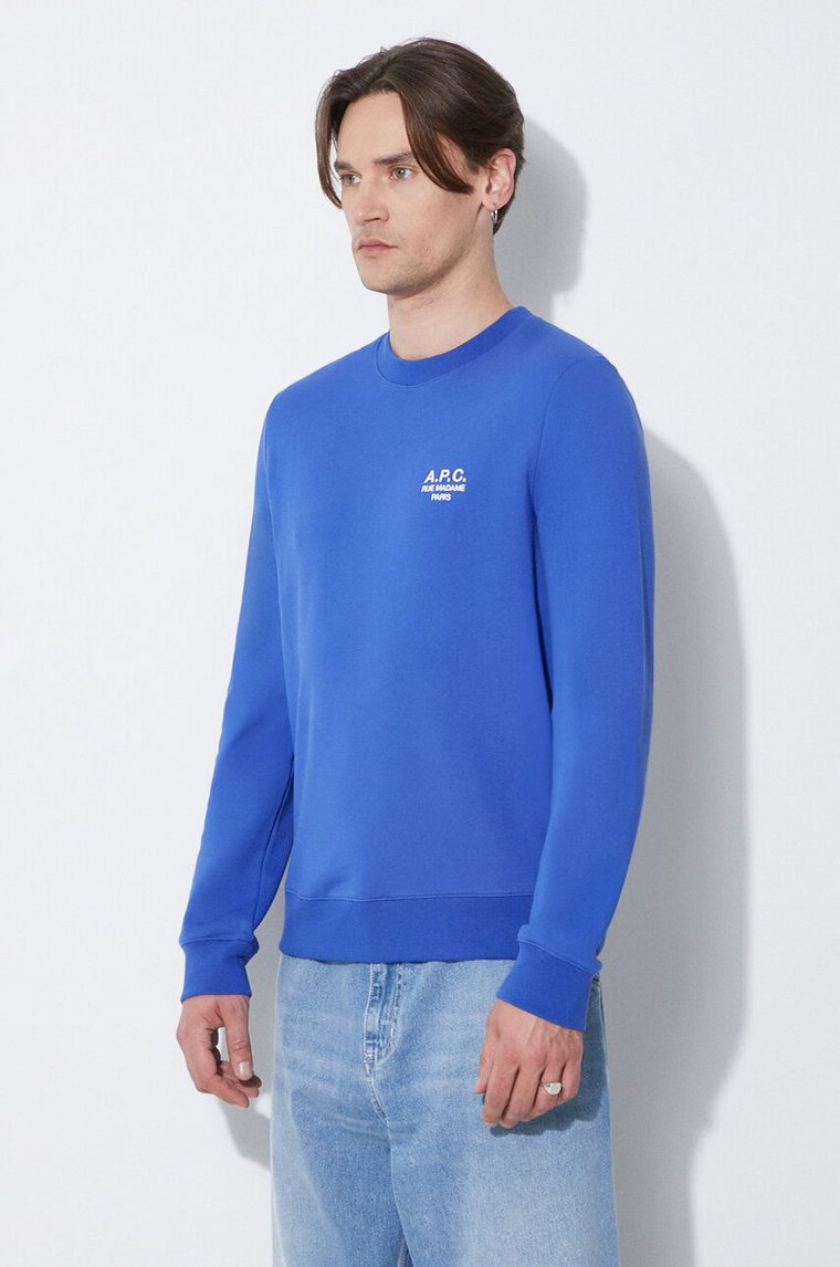 A.P.C. bluza bawełniana sweat rider męska kolor niebieski gładka COEZD-H27699