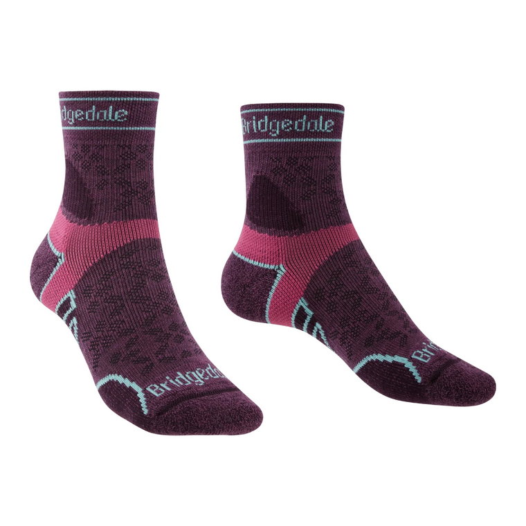 Damskie skarpety do biegania Bridgedale Lightweight T2 Merino Sport 3/4 Crew damson - 35-37