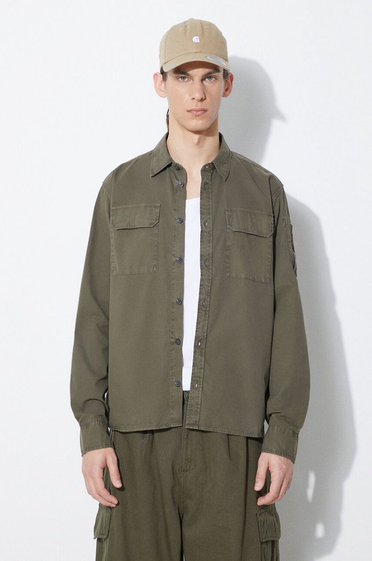 C.P. Company koszula bawełniana Gabardine Pocket męska kolor zielony regular z kołnierzykiem klasycznym 16CMSH157A002824G