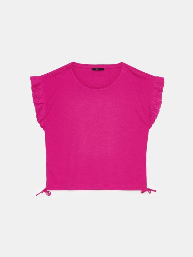 Mohito - Bawełniany różowy t-shirt - mocny różowy