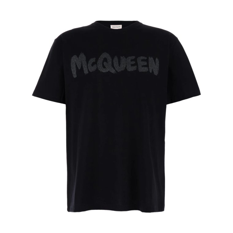 Glitter Logo Print Crew Neck T-shirt Alexander McQueen