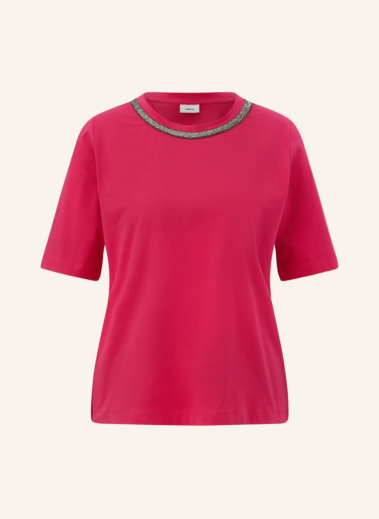 S.Oliver Black Label T-Shirt Z Obszyciem Ozdobnymi Kamykami pink