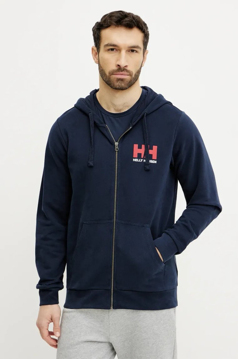 Helly Hansen bluza bawełniana HH LOGO męska kolor granatowy z kapturem z nadrukiem 30393