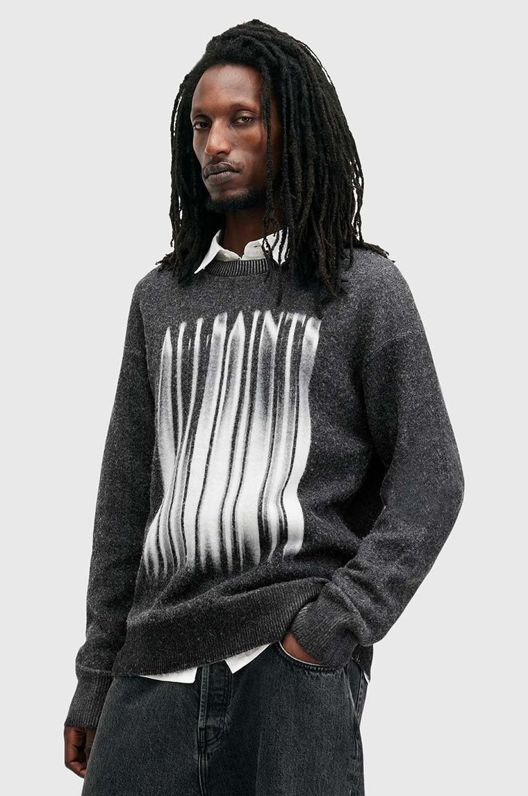 AllSaints sweter wełniany FAYDE CREW męski kolor czarny ciepły M011KB