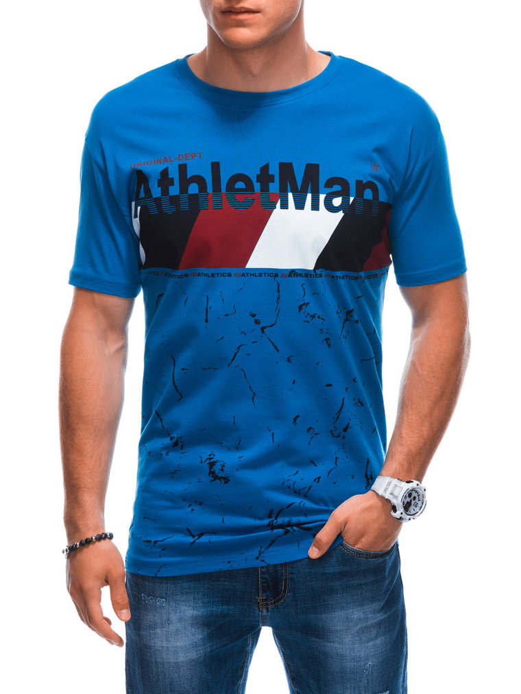 T-shirt męski z nadrukiem S1887 - niebieski