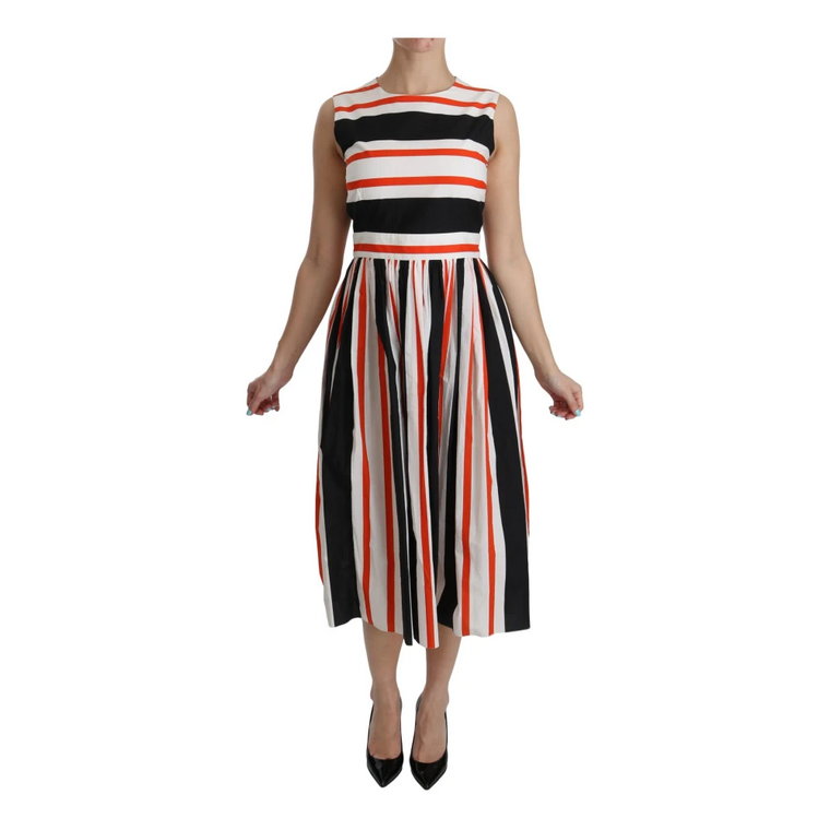 Multicolor Stripes A-Line Pleated Midi Dress Dolce & Gabbana