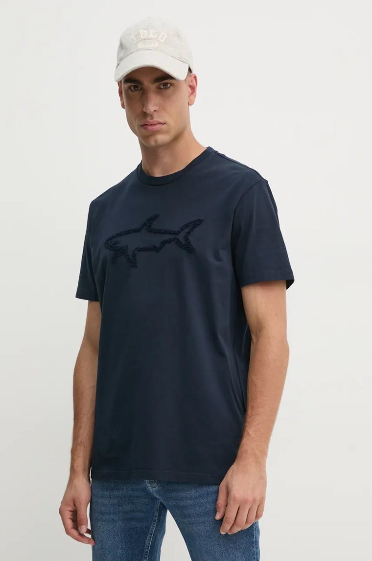 Paul&Shark t-shirt bawełniany męski kolor granatowy z aplikacją 14311608