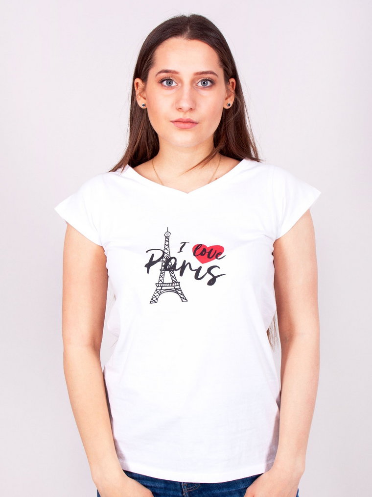 Koszulka damska t-shirt bawełniana Paris biała  L