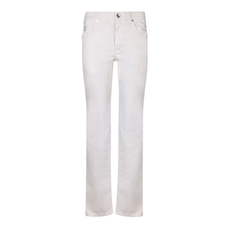 Białe Bawełniane Spodnie Slim Fit Brunello Cucinelli