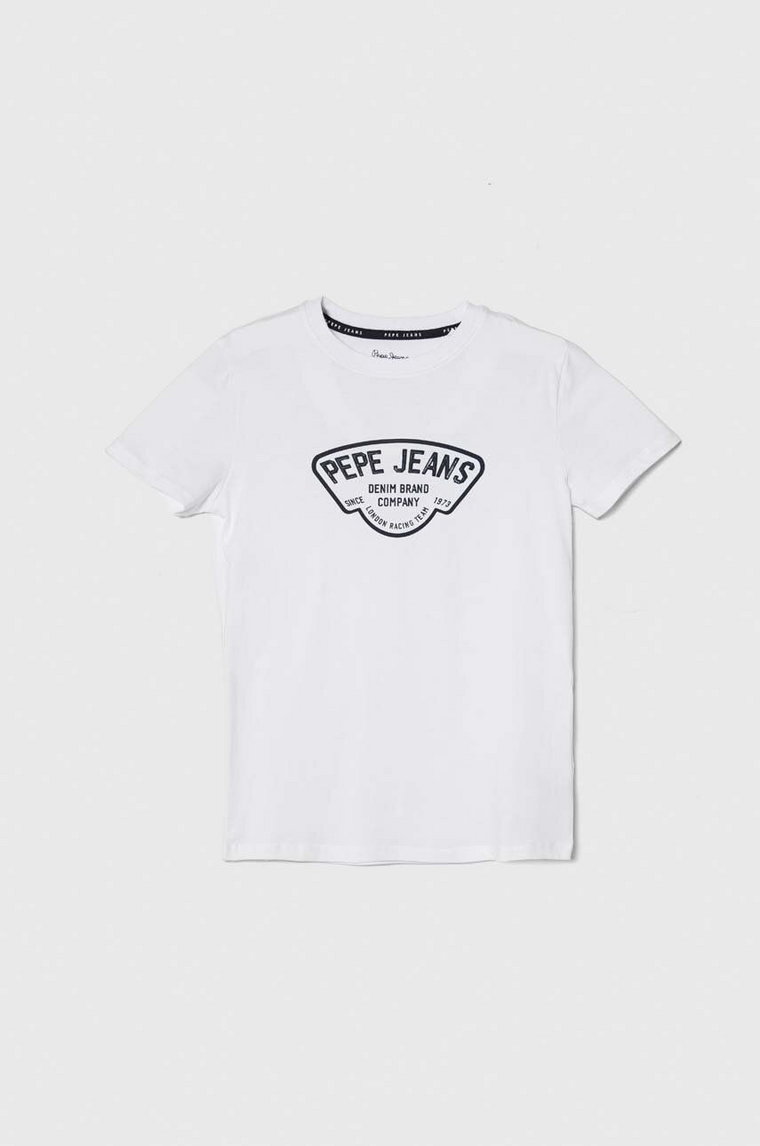 Pepe Jeans t-shirt bawełniany dziecięcy REGEN kolor biały z nadrukiem