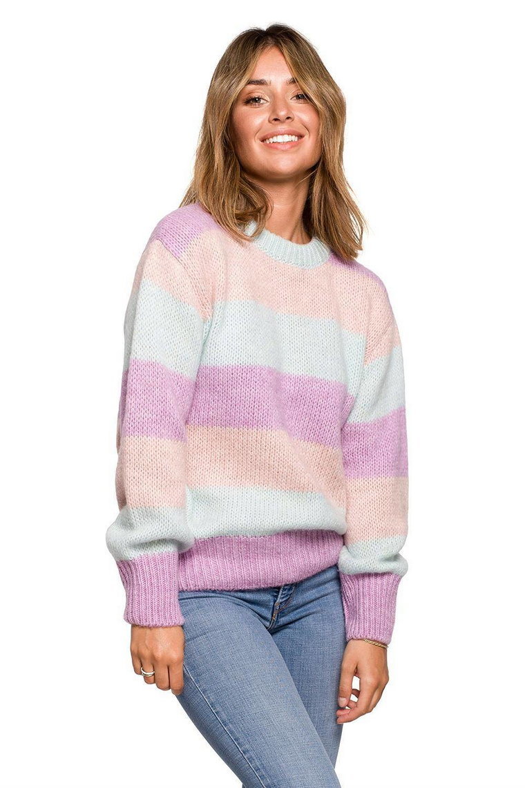 Mięciutki wełniany sweter w kolorowe paski pastelowy