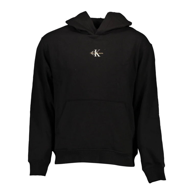 Czarny bawełniany sweter z kapturem i nadrukiem logo Calvin Klein