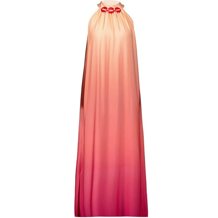 Różowa Sukienka Maxi z Halterneckiem Ana Alcazar