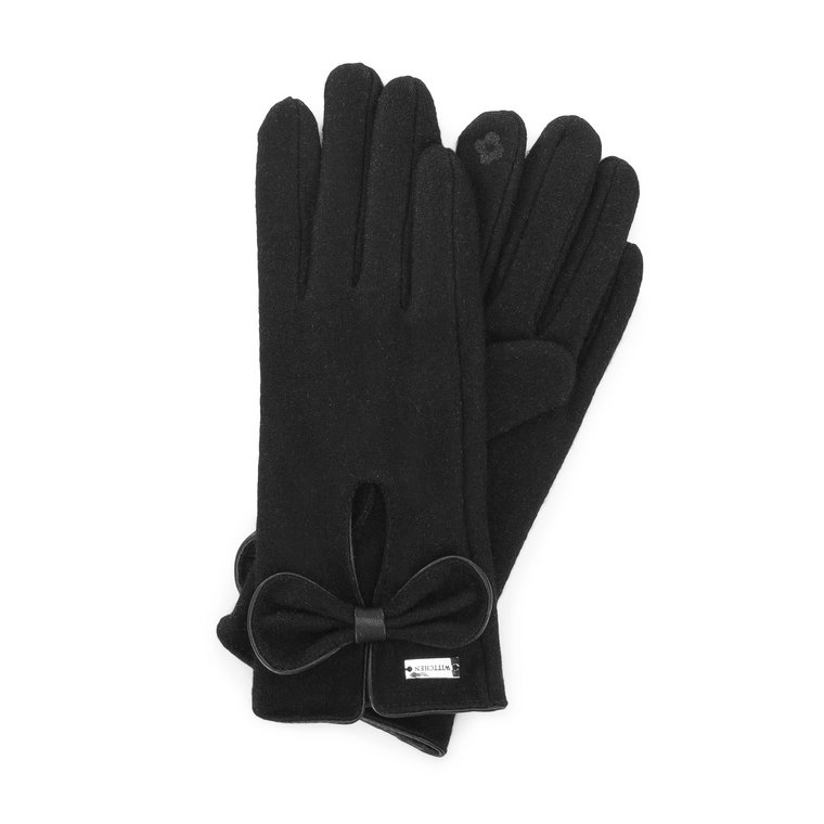 Damskie rękawiczki z wycięciem i dużą kokardą czarne