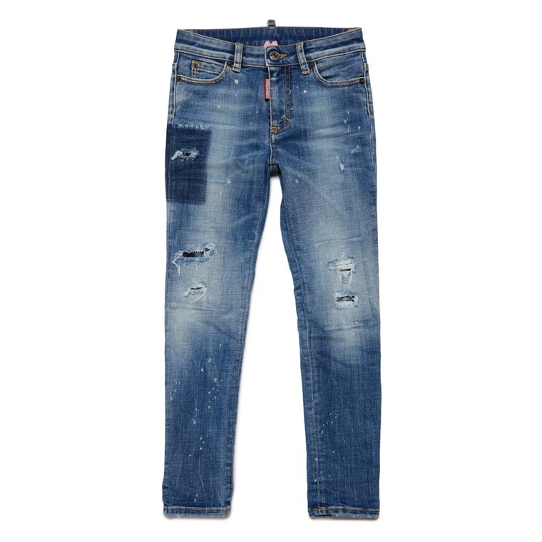 Cieniowane niebieskie wąskie jeansy z przetarciami - Twiggy Dsquared2