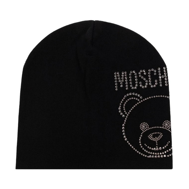 Czarna czapka Teddy z logo z kryształkami Moschino
