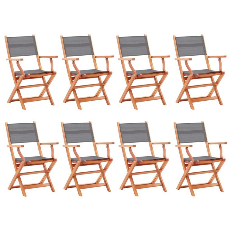 vidaXL Składane krzesła ogrodowe 8 szt. szare, eukaliptus i textilene