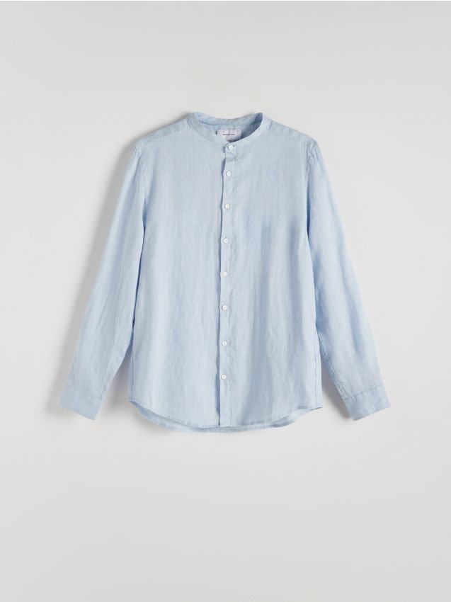 Reserved - Lniana koszula regular fit - jasnoniebieski