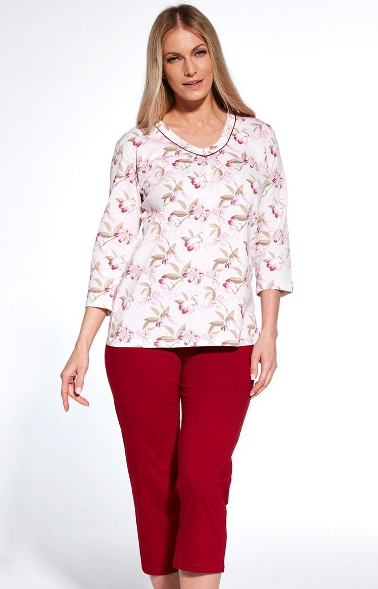 Bawełniana piżama damska 481/360 Adele, Kolor czerwono-różowy, Rozmiar XXL, Cornette