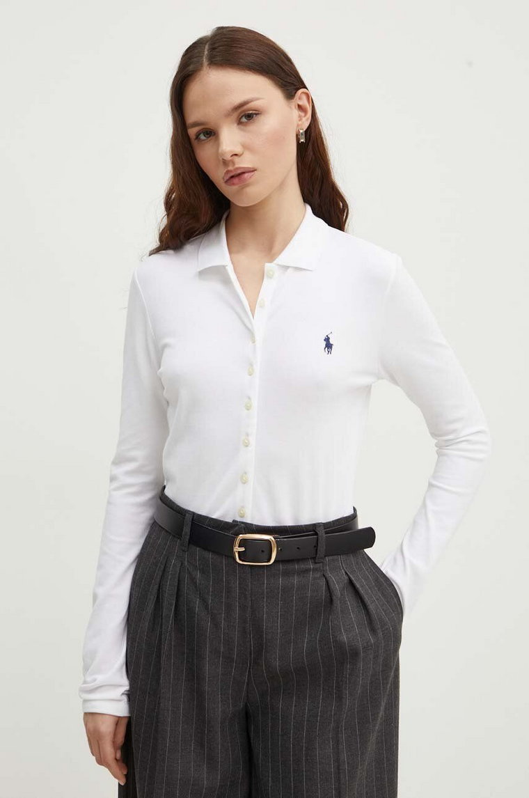 Polo Ralph Lauren koszula damska kolor biały slim z kołnierzykiem klasycznym 211941176