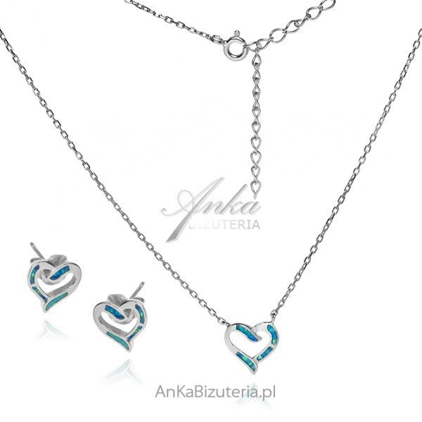AnKa Biżuteria, Komplet biżuterii SERDUSZKA z niebieskim opalem