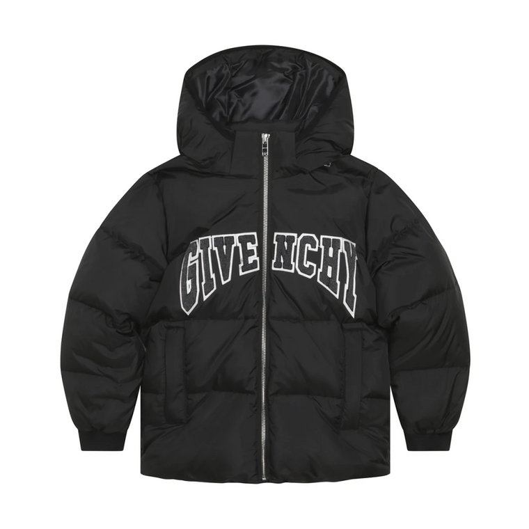 Czarny pikowany płaszcz dziecięcy z haftowanym logo Givenchy