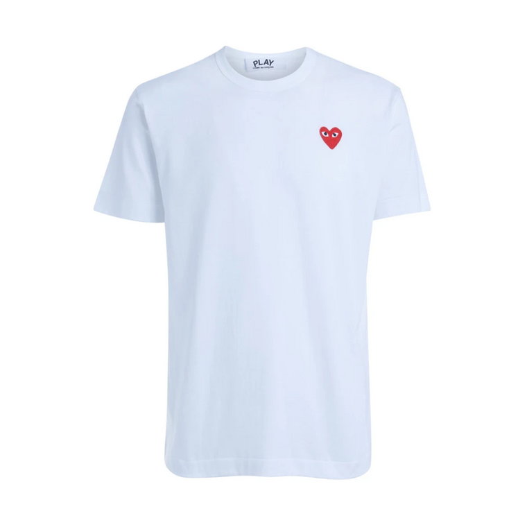 Biała T-shirt z Okrągłym Dekoltem i Czerwonym Logo Comme des Garçons Play