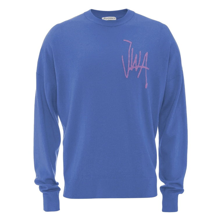 Niebieski wełniany sweter z kontrastowym logo intarsia JW Anderson