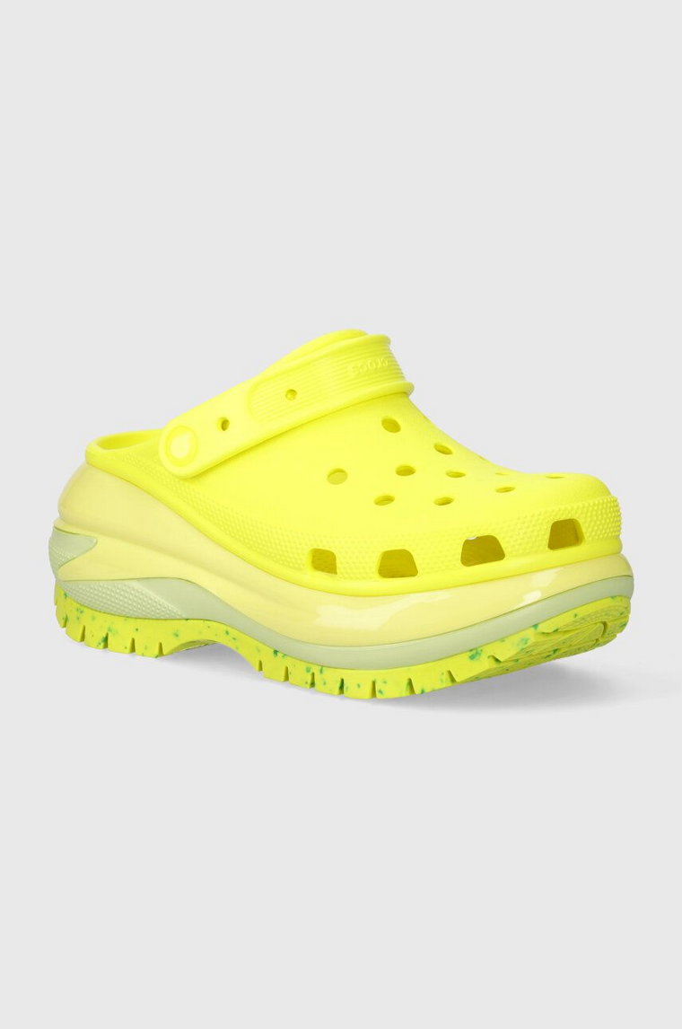 Crocs klapki Classic Mega Crush Clog damskie kolor zielony na platformie 207988