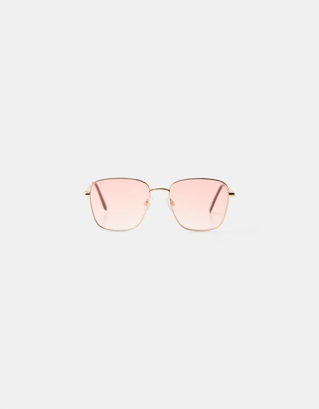 Bershka Metaliczne Okulary Przeciwsłoneczne Mężczyzna Różowy