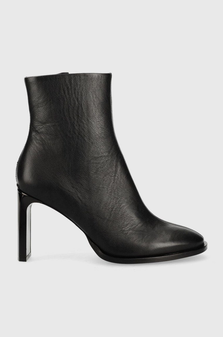 Calvin Klein botki skórzane Curved Stil Ankle Boot 80 damskie kolor czarny na słupku