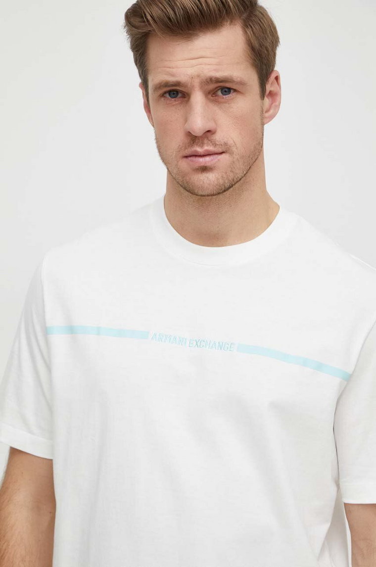 Armani Exchange t-shirt bawełniany męski kolor beżowy z nadrukiem 3DZTLG ZJ9JZ