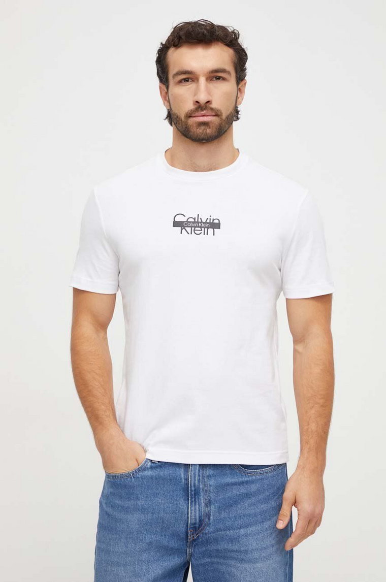 Calvin Klein t-shirt bawełniany męski kolor biały z nadrukiem