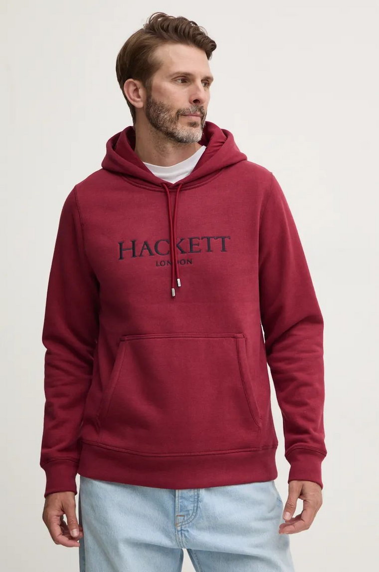 Hackett London bluza męska kolor bordowy z kapturem z aplikacją HM581289