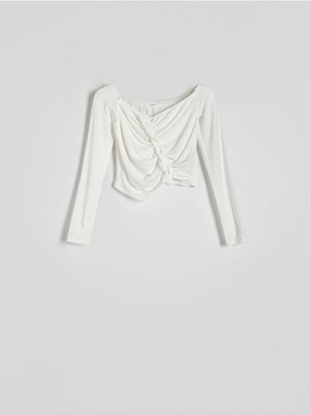 Reserved - Bluzka z wiązanym szalem - złamana biel