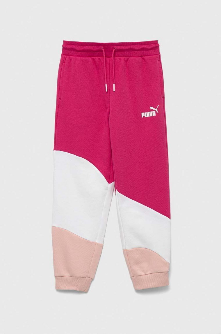 Puma spodnie dresowe dziecięce PUMA POWER Cat High Waist Pants TR G kolor różowy wzorzyste