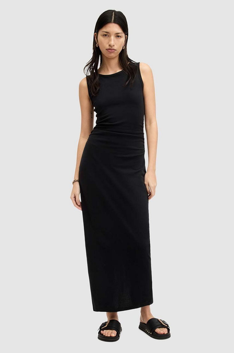 AllSaints sukienka bawełniana KATARINA DRESS kolor czarny maxi dopasowana W009DA