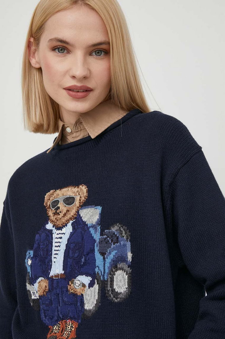 Polo Ralph Lauren sweter bawełniany kolor granatowy
