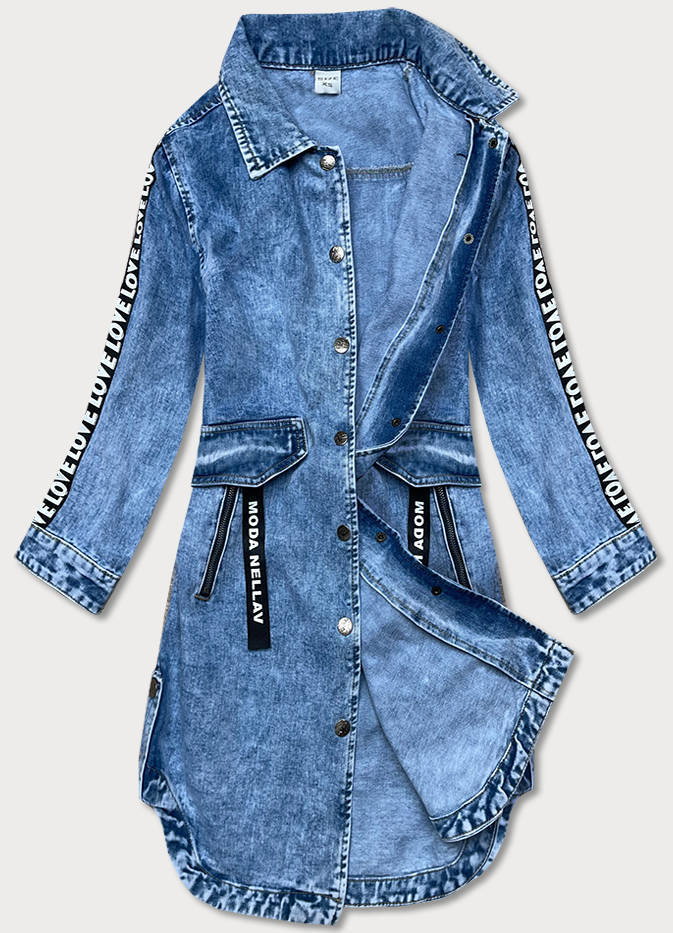 Luźna damska jeansowa kurtka/narzutka niebieska (pop5990-k)