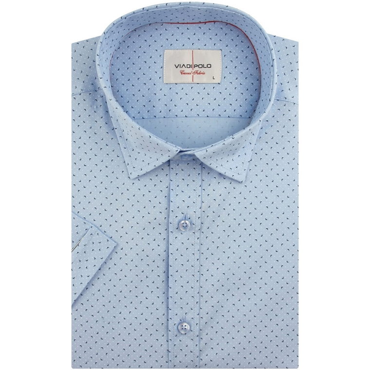 Koszula Męska Elegancka Wizytowa do garnituru niebieska we wzorki z krótkim rękawem w kroju SLIM FIT Viadi Polo N873