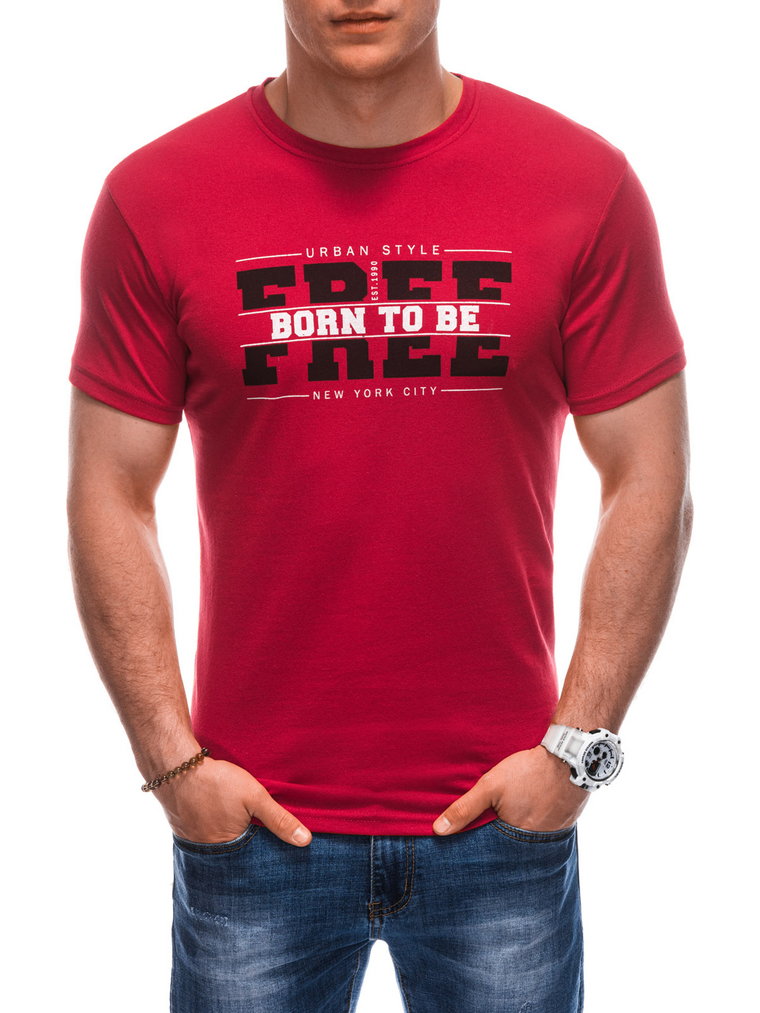 T-shirt męski z nadrukiem S1924 - czerwony