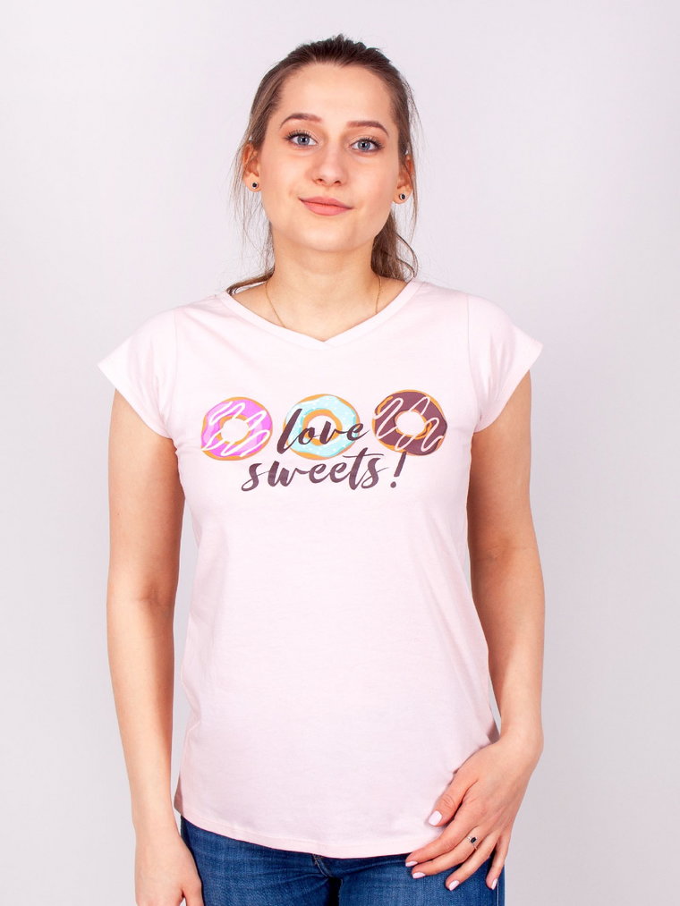 Koszulka damska t-shirt bawełniana Sweets jasny róż  M