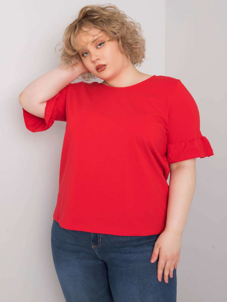 Bluzka plus size czerwony casual dekolt okrągły rękaw krótki